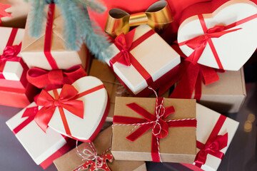 Gift boxes under beautiful Christmas tree