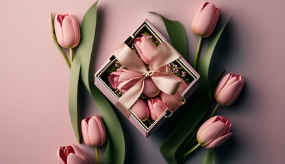 An open bouquet of pink tulips for gift