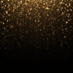 Sparkle light effect. Bright light particles twinkle on black background. Shiny blurred effect. Luxury bokeh background.
