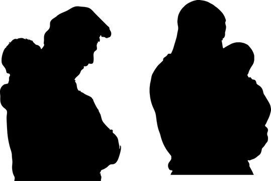 silhouette of father holding and hug child, fathers day element