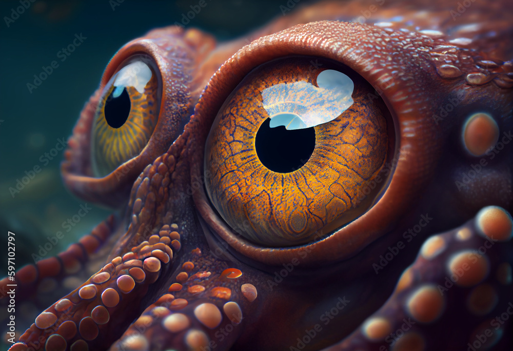 Poster the octopus's large, round eyes gave it a curious, almost alien-like appearance. generative ai techn