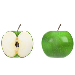 3D rendering illustration of two Granny Smith green apples