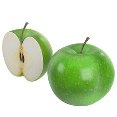 3D rendering illustration of two Granny Smith green apples
