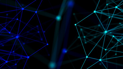 Connecting colored lines and dots in space. Abstract digital background. Data network connections.3d rendering.