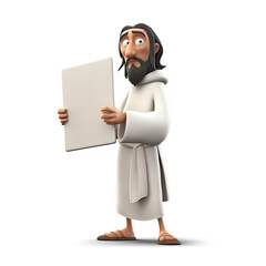 Jesus in white robe holding a sign board in his hands, 3D Style , Generative AI illustrations  - 03