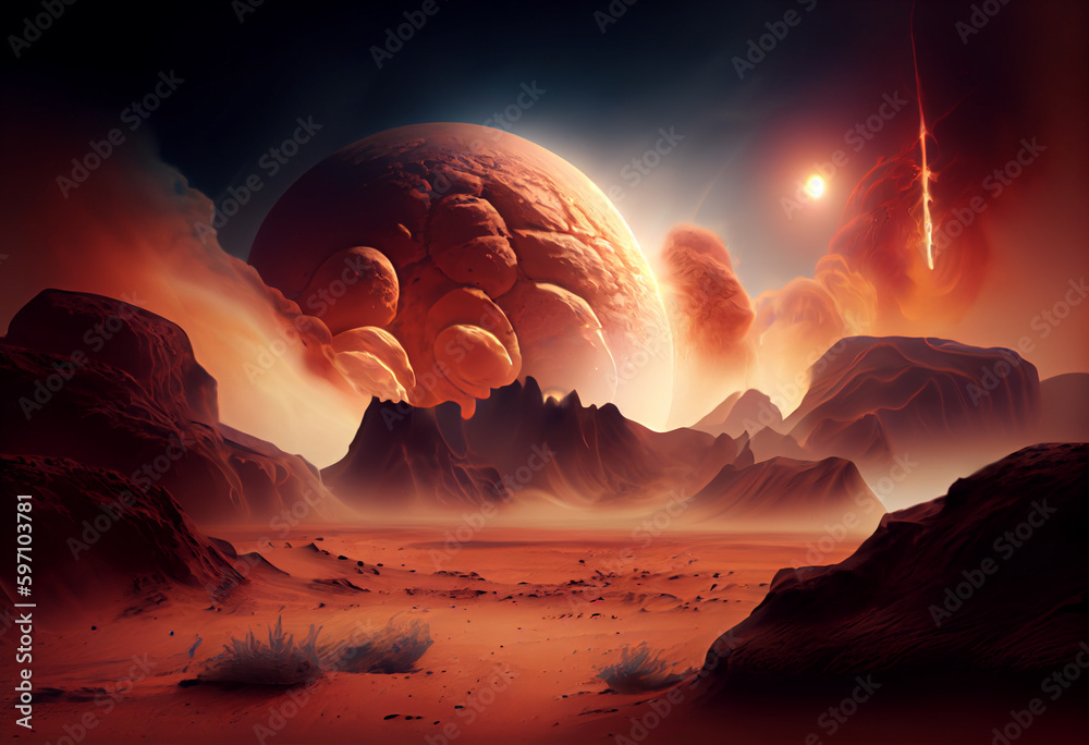 Aufkleber a fiery, red planet with a swirling dust storm that resembles the surface of mars. generative ai tec