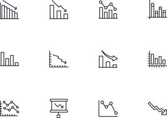 Down concept. Collection of modern high quality Grapgh line icons. Editable stroke. Premium linear symbol for web sites, flyers, banners, online shops and companies.
