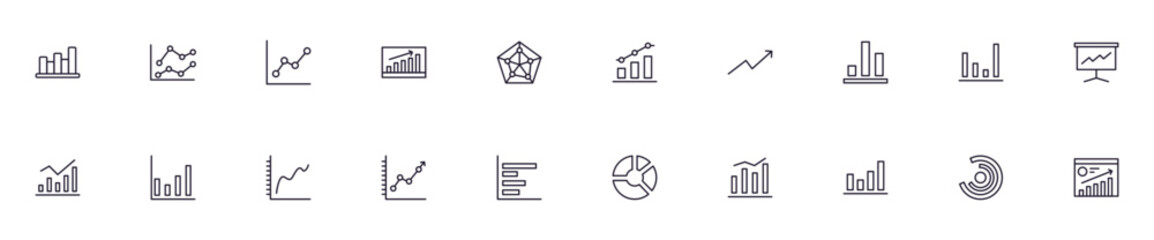 Graph concept. Collection of modern high quality graph line icons. Editable stroke. Premium linear symbol for web sites, flyers, banners, online shops and companies. - obrazy, fototapety, plakaty