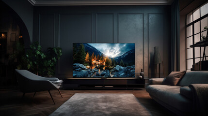 dark Living room interior with tv 