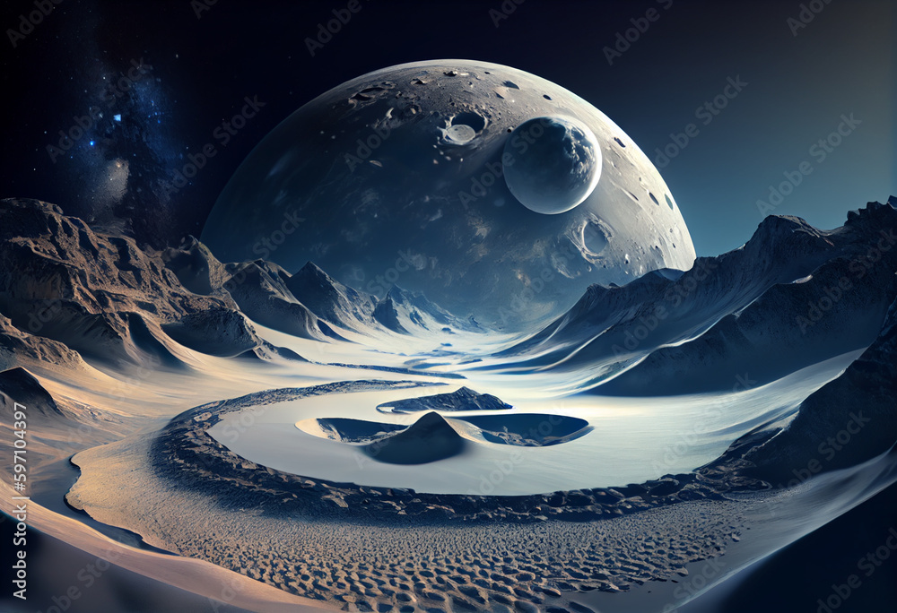Aufkleber a serene and peaceful landscape that resembles the craters and valleys on the moon. generative ai te