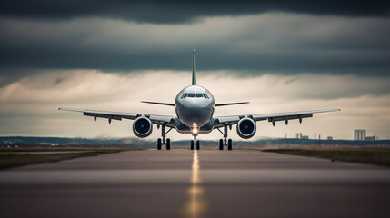 airplane landing at the airport - obrazy, fototapety, plakaty