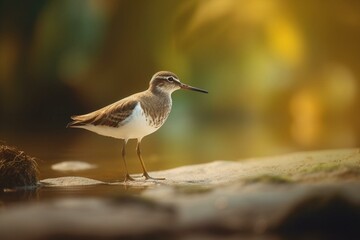 A shorebird known as the Common Sandpiper, found near freshwater sources in Europe and Asia. Generative AI