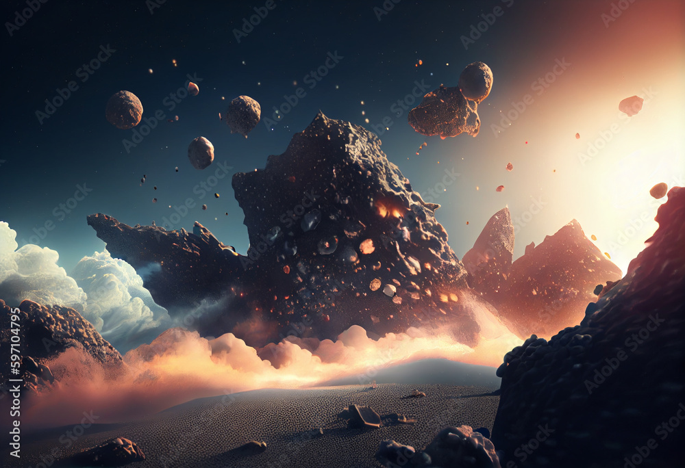 Leinwandbilder a surreal landscape of floating asteroids and shimmering dust clouds. generative ai technology.