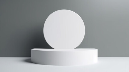 3d rendering of abstract minimal geometric forms. Glossy white podium for your design. Fashion show stage.