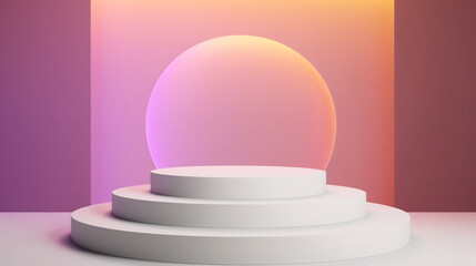 3d rendering of the white podium on colorful background. For product display