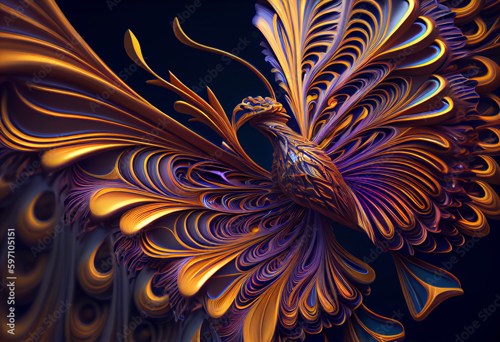 Poster a vibrant, swirling pattern of interlocking shapes that resembles a fairy's wings. generative ai tec