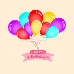 Happy birthday greeting with a bunch of colorful balloons