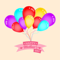Happy mothers day greeting design with a bunch of colorful balloons
