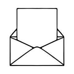 Open envelope with a letter. Sketch. From the message you can see a blank page. Vector illustration. Doodle style. Outline on isolated background. Coloring book for children. Idea for web design.