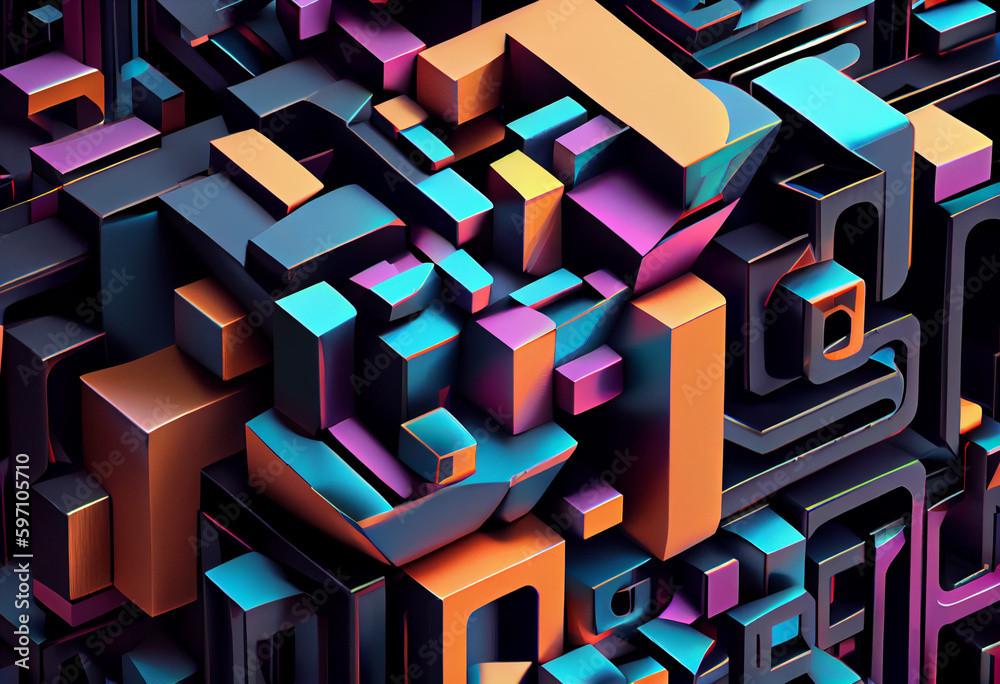 Poster an intricate pattern of interlocking polygons that resemble a digital model. generative ai technolog
