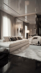 Sleek and minimalist living room with bold luxurious style accents. Generative AI