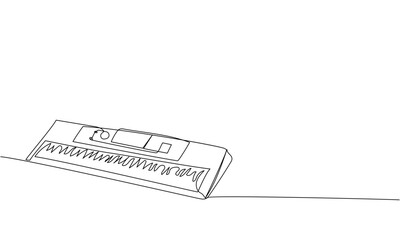 Synthesizer, keyboard one line art. Continuous line drawing of play, key, record, controller, acoustic, panel, playing, music, rhythm, equalizer, piano, instrument, dj, synth, audio, techno, mixer