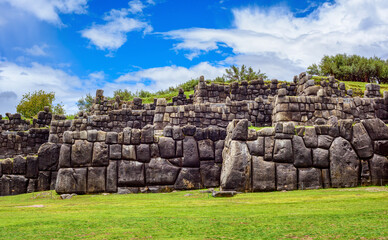 The stone walls of Sacsayhuaman citadel, Cusco, Peru