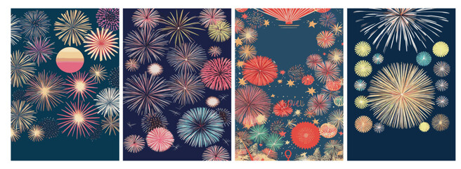 A set of векторных backgrounds for text. "Firework Frenzy: Vector Backgrounds and Seamless Patterns for Festive Text Designs. Celebrate Holidays, Weddings, and Anime with Vibrant Posters and Banners. 