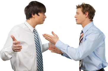 Young male businessman yelling at an employee