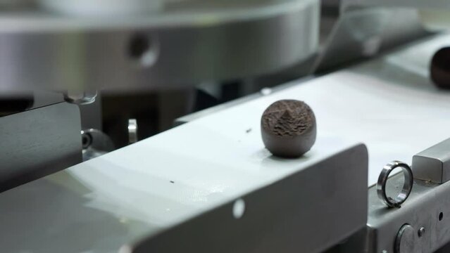 Conveyor line for the production of sweets.