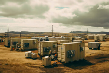 generator power supplies in a isolated landscape, generagtive ai - obrazy, fototapety, plakaty
