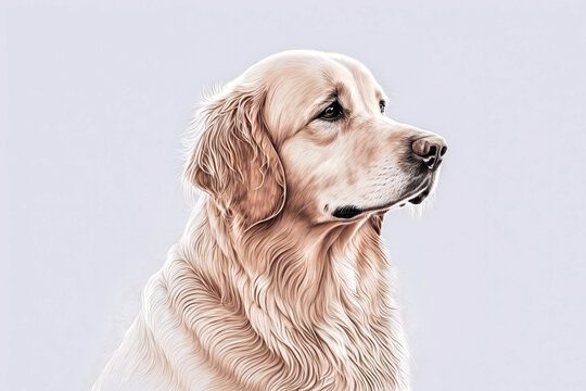 A realistic drawing of a golden retriever dog. Ai generated.