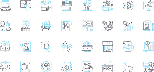 Business venture linear icons set. Investment, Start-up, Entrepreneurship, Expansion, Innovation, Marketing, Sales line vector and concept signs. Strategy,Collaboration,Nerking outline illustrations
