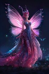 Fototapeta na wymiar Luminous Fairy Fluorescent wings, Fantasy World. Generative AI