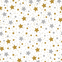 Festive seamless background with gold and silver stars.