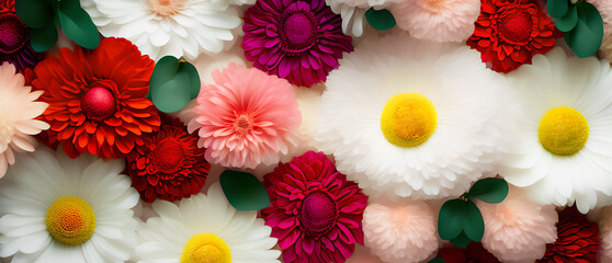 Obraz na płótnie Canvas Colorful flowers closeup for background or backdrop of love, wedding anniversary. generative ai