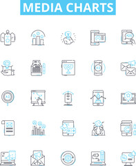 Media charts vector line icons set. Media, Chart, Trends, Ratings, Data, Graphs, Boxoffice illustration outline concept symbols and signs