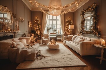 Obraz na płótnie Canvas Merry Xmas_and New Year living room decor, Generative AI