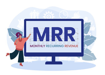 MRR - Monthly Recurring Revenue acronym, business concept. word lettering typography design illustration with line icons and ornaments. Internet web site promotion concept vector layout.