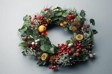 Fototapeta na wymiar Christmas wreath isolated, white background, generative Ai