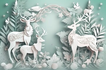 luxury Winter Xmas composition in paper cut, generative AI