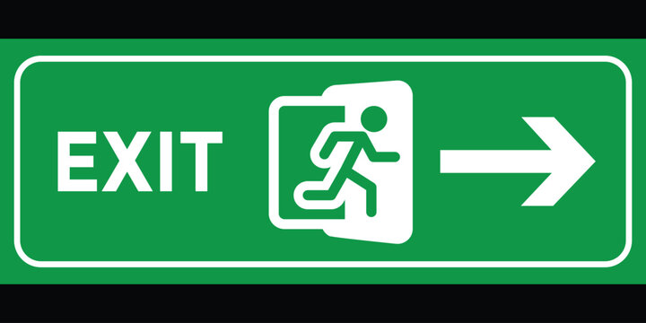 exit icon, green and white, vector illustration