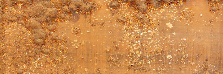Rust of metals.Corrosive Rust on old iron with a hole. Rusted orange painted metal wall.