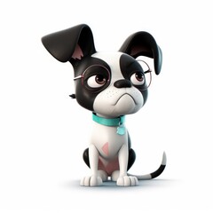 Naklejka premium Boston Terrier dog illustration cartoon 3d isolated on white. Generative AI