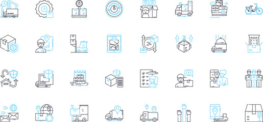Shipping logistics linear icons set. Cargo, Transport, Freight, Customs, Inventory, Packaging, Shipment line vector and concept signs. Delivery,Documentation,Export outline illustrations