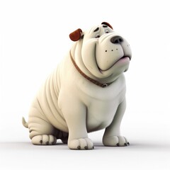 Fototapeta premium Chinese Shar-Pei dog illustration cartoon 3d isolated on white. Generative AI