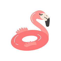 Summer swimming ring  in shape of pink flamingo. Rubber pink bird icon isolated on white background. Beach holiday, vacation concept. Cartoon flat illustration.