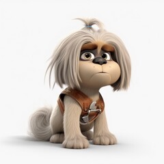 Lhasa Apso dog illustration cartoon 3d isolated on white. Generative AI