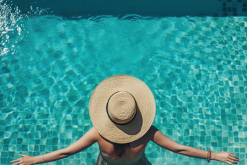 woman relaxing in swimming pool. summer and vacation concepts. generative ai