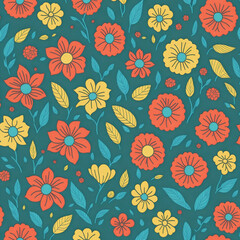 Seamless background Floral pattern in doodle style with flowers and leaves. Gentle, spring floral background. - 597115378